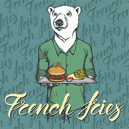 simsearch:400-09080674,k - Fast food vector concept. Illustration of white bear with burger and French fries Foto de stock - Super Valor sin royalties y Suscripción, Código: 400-09080800