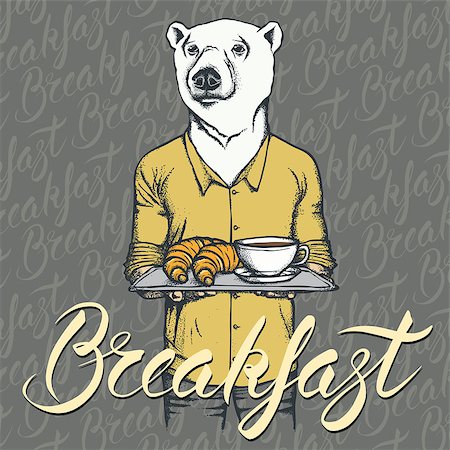 simsearch:400-09080795,k - Breakfast vector concept. Illustration of white bear with croissant and coffee Stock Photo - Budget Royalty-Free & Subscription, Code: 400-09080801