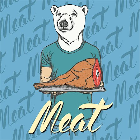 simsearch:400-09080795,k - Vector white bear with meat ham illustration. Vector food concept Stock Photo - Budget Royalty-Free & Subscription, Code: 400-09080816