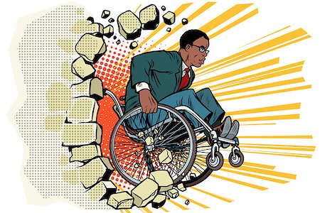 African Businessman in a wheelchair. Disabilities and health. Barrier-free environment. Pop art retro vector illustration Stock Photo - Budget Royalty-Free & Subscription, Code: 400-09080839