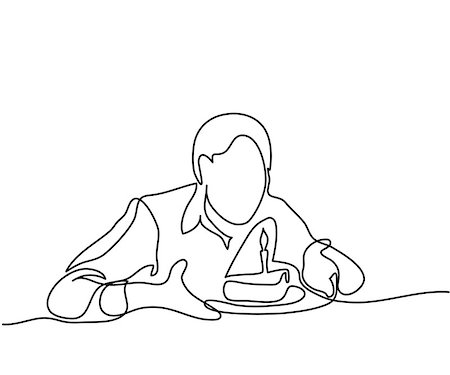 Man holding birthday cake with candle. Continuous line drawing. Vector illustration Stock Photo - Budget Royalty-Free & Subscription, Code: 400-09080984