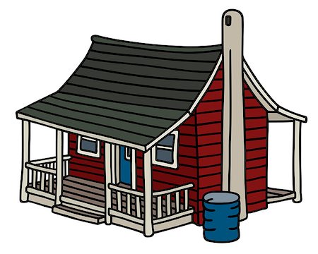 scandinavian blue house - Hand drawing of a classic dark red scandinavian planked house Stock Photo - Budget Royalty-Free & Subscription, Code: 400-09080988