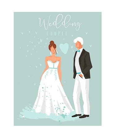 simsearch:400-06454333,k - Hand drawn vector abstract cartoon wedding couple illustrations collection element set isolated on blue background Stock Photo - Budget Royalty-Free & Subscription, Code: 400-09081001