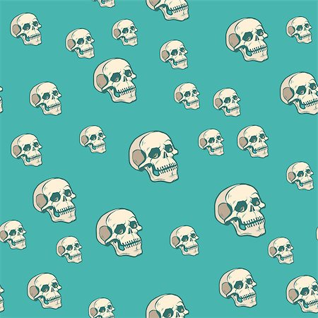 simsearch:400-06084708,k - Human skull seamless pattern background, pop art retro vector illustration. Halloween holiday and Mexican day of the dead Stock Photo - Budget Royalty-Free & Subscription, Code: 400-09081011