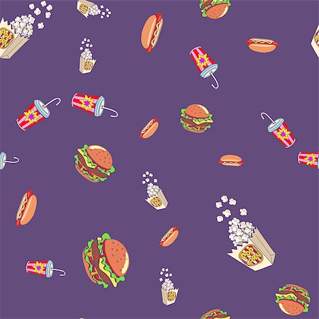 fast food restaurant cartoon - Fast food seamless pattern background. pop art retro vector illustration Stock Photo - Budget Royalty-Free & Subscription, Code: 400-09081012