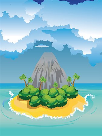 simsearch:400-05683191,k - Illustration of cartoon volcano on a peaceful island. Stock Photo - Budget Royalty-Free & Subscription, Code: 400-09081551