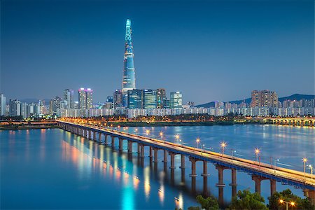 south korea landmarks - Cityscape image of Seoul and Han River during twilight blue hour. Stock Photo - Budget Royalty-Free & Subscription, Code: 400-09081700