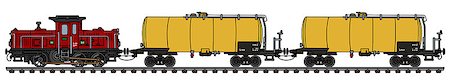 simsearch:400-04122677,k - Hand drawing of an old dark red diesel shunting locomotive and two yellow tank wagons Foto de stock - Royalty-Free Super Valor e Assinatura, Número: 400-09081712