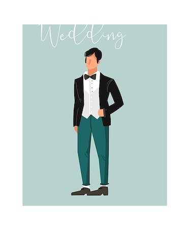 simsearch:400-07633517,k - Hand drawn vector abstract cartoon wedding groom illustration element isolated on blue background. Foto de stock - Royalty-Free Super Valor e Assinatura, Número: 400-09081733