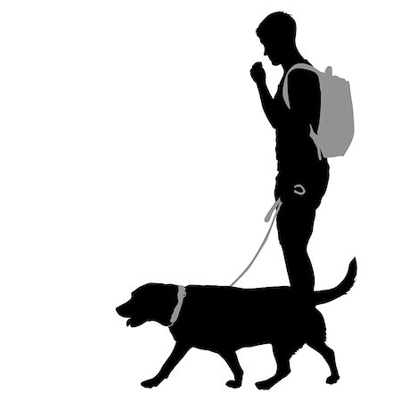 simsearch:400-09081887,k - Silhouette of man and dog on a white background. Fotografie stock - Microstock e Abbonamento, Codice: 400-09081884