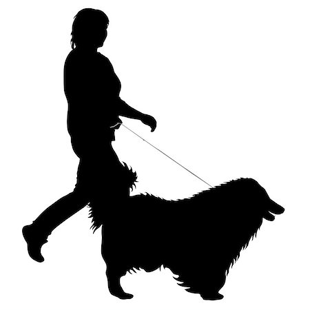 simsearch:400-09081887,k - Silhouette of woman and dog on a white background. Fotografie stock - Microstock e Abbonamento, Codice: 400-09081886