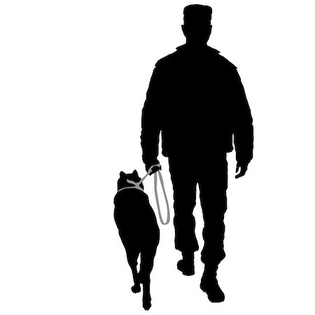 simsearch:400-09081887,k - Silhouette of man and dog on a white background. Fotografie stock - Microstock e Abbonamento, Codice: 400-09081887