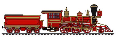 simsearch:400-08338640,k - Hand drawing of a vintage red american wild west steam locomotive Fotografie stock - Microstock e Abbonamento, Codice: 400-09081894