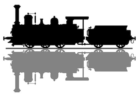 Hand drawing of a black silhouette of  the vintage steam locomotive Stock Photo - Budget Royalty-Free & Subscription, Code: 400-09081900