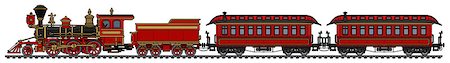 simsearch:400-08338640,k - Hand drawing of a vintage red american wild west steam passenger train Fotografie stock - Microstock e Abbonamento, Codice: 400-09081915