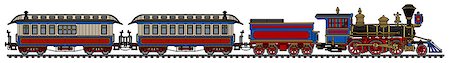 simsearch:400-08338640,k - Hand drawing of a vintage american wild west steam passenger train Fotografie stock - Microstock e Abbonamento, Codice: 400-09081916