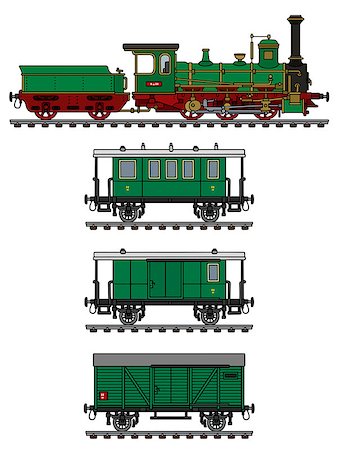 Hand drawing of a vintage green steam train Stock Photo - Budget Royalty-Free & Subscription, Code: 400-09081928