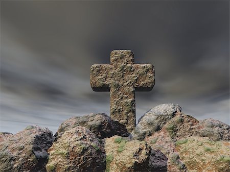 simsearch:400-08254774,k - stone cross under cloudy sky - 3d illustration Stock Photo - Budget Royalty-Free & Subscription, Code: 400-09082116