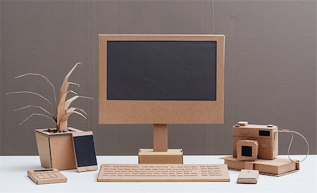 desk toy - Eco-friendly creative office items and computer made from recycled cardboard, crafts and ecology concept Stock Photo - Budget Royalty-Free & Subscription, Code: 400-09082242