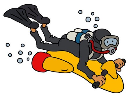 Hand darwing of a funny diver on a yellow underwater vehicle Stock Photo - Budget Royalty-Free & Subscription, Code: 400-09082500