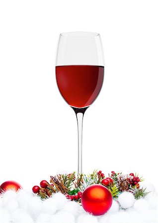 simsearch:400-09082853,k - Red wine glasses with christmas decoration on white background Foto de stock - Super Valor sin royalties y Suscripción, Código: 400-09082844