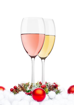 simsearch:400-04265369,k - White and rose wine glasses decoration on white background Photographie de stock - Aubaine LD & Abonnement, Code: 400-09082846