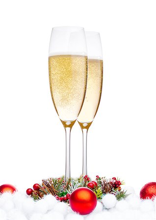 simsearch:400-04265369,k - Champagne glasses with christmas decoration on white background Photographie de stock - Aubaine LD & Abonnement, Code: 400-09082849