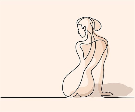drawing girls body - Continuous line drawing. Woman sitting back. Soft color vector illustration Foto de stock - Super Valor sin royalties y Suscripción, Código: 400-09082873