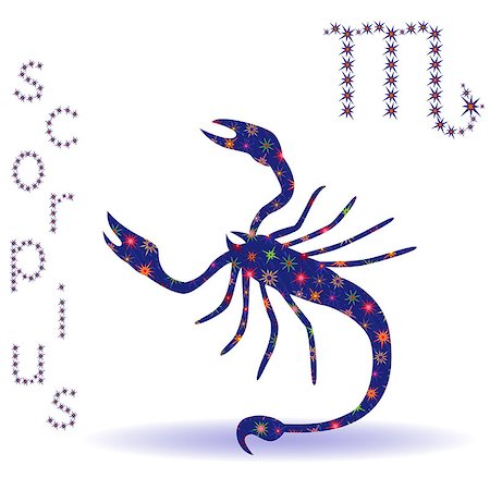 simsearch:400-09052492,k - Zodiac sign Scorpius, hand drawn stencil with stylized stars isolated on the white background Stock Photo - Budget Royalty-Free & Subscription, Code: 400-09083156