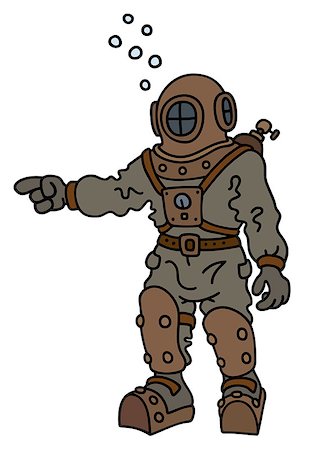 sous-marin (vaisseau) - Hand drawing of a vintage diver in an underwater deep snuffer Photographie de stock - Aubaine LD & Abonnement, Code: 400-09083206