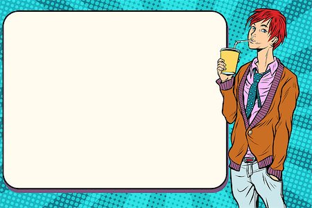 Fashionable hipster young man drinking a beverage, manga anime style. Pop art retro vector vintage illustrations Stock Photo - Budget Royalty-Free & Subscription, Code: 400-09083348