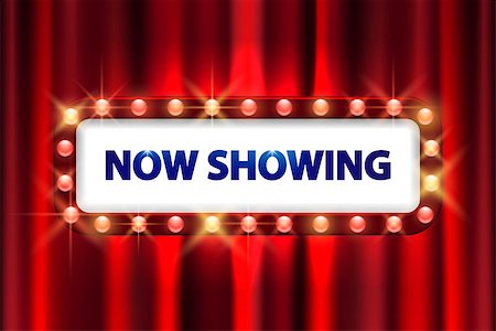 Cinema movie poster design. Theater sign or cinema sign on curtain with spot light frame. vector illustration EPS 10 Stock Photo - Budget Royalty-Free & Subscription, Code: 400-09083364