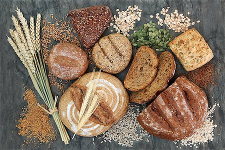 rustic organic - High dietary fiber health food concept with multi seed whole grain rolls, seeds, nuts and cereals on marble background top view. Foods high in omega 3 fatty acids, antioxidants and vitamins. Stock Photo - Budget Royalty-Free & Subscription, Code: 400-09083393