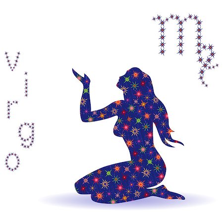 Zodiac sign Virgo, hand drawn stencil with stylized stars isolated on the white background Stock Photo - Budget Royalty-Free & Subscription, Code: 400-09083465