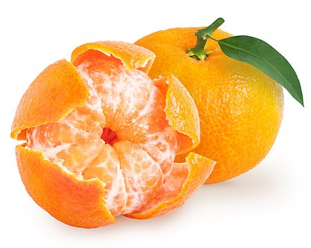 Peeled and unpeeled tangerine or mandarin fruit isolated on white background. Clipping path included. Stock Photo - Budget Royalty-Free & Subscription, Code: 400-09083719