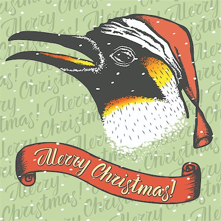 Penguin vector illustration. Illustration of cute antarctic penguin. Christmas Penguin vector in Santa hat Stock Photo - Budget Royalty-Free & Subscription, Code: 400-09083760