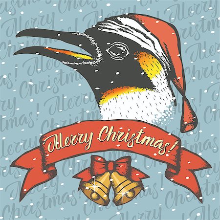 Penguin vector illustration. Illustration of cute antarctic penguin. Christmas Penguin vector in Santa hat. Inscription Merry Christmas and snow Stock Photo - Budget Royalty-Free & Subscription, Code: 400-09083761