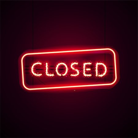 Glowing neon Closed sign with magic sparkles on dark red background. Used vector brushes are included. There are fastening elements and letters in a symbol palette. Stock Photo - Budget Royalty-Free & Subscription, Code: 400-09083939