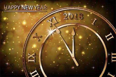 New Year 2017 gold background with bronze old clock. Greetings banner with sepia background. Vector illustration EPS 10 Foto de stock - Super Valor sin royalties y Suscripción, Código: 400-09083968