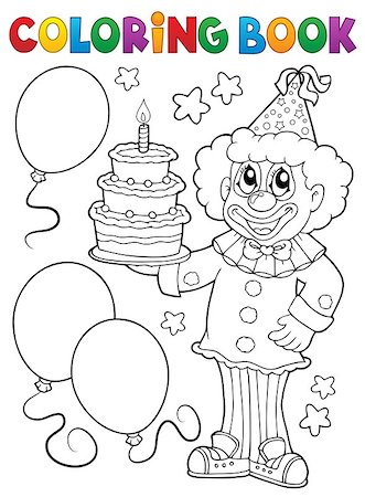 simsearch:400-05880767,k - Coloring book clown holding cake - eps10 vector illustration. Photographie de stock - Aubaine LD & Abonnement, Code: 400-09094006