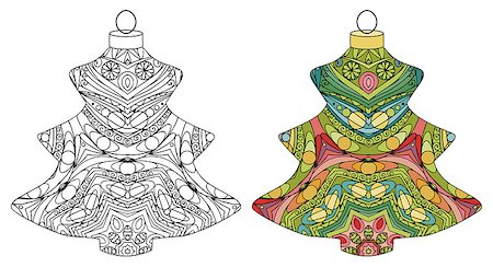 Christmas decorations zentangle styled with clean lines for coloring book for anti stress, T - shirt design, tattoo and other decorations Foto de stock - Royalty-Free Super Valor e Assinatura, Número: 400-09094067