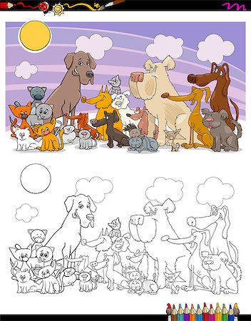 simsearch:400-08532792,k - Cartoon Illustration of Cats and Dogs Animal Characters Group Coloring Book Activity Photographie de stock - Aubaine LD & Abonnement, Code: 400-09094099