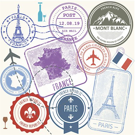 passports and map - Travel stamps set - France and Paris journey symbols Stock Photo - Budget Royalty-Free & Subscription, Code: 400-09094147