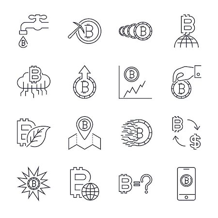 simsearch:400-09097337,k - Cryptocurrency Line Icons Set. Vector Collection of Thin Outline Bitcoin Finance Symbols.. Editable Stroke. EPS 10 Stock Photo - Budget Royalty-Free & Subscription, Code: 400-09094250