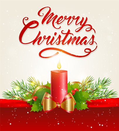 simsearch:400-08813741,k - Vector Christmas background with red candle, fir branch and greeting inscription. Merry Christmas lettering Photographie de stock - Aubaine LD & Abonnement, Code: 400-09094504