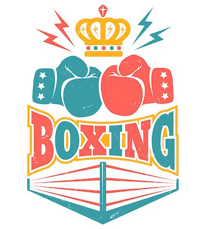 Vector vintage logo for a boxing with two gloves, crown and ring. Emblem for boxing. Stock Photo - Budget Royalty-Free & Subscription, Code: 400-09094687