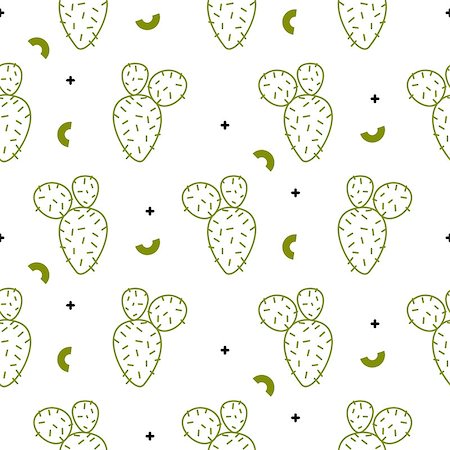 simsearch:400-09121573,k - Cactus simple green line style vector seamless pattern on white. Photographie de stock - Aubaine LD & Abonnement, Code: 400-09094733