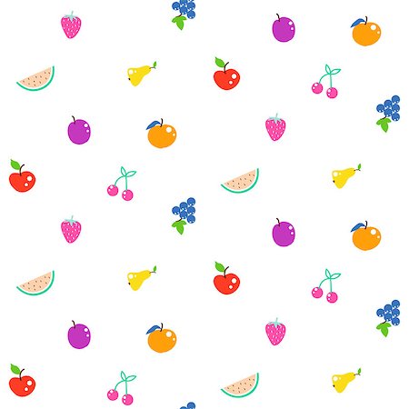 Bright summer juicy fruit cartoon seamless vector pattern. Fun kid style repeat background. Fotografie stock - Microstock e Abbonamento, Codice: 400-09094745