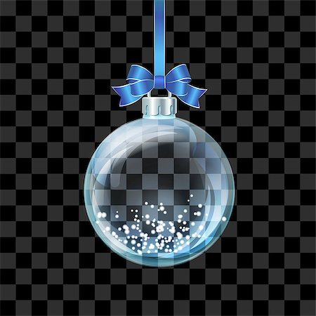 simsearch:400-05307881,k - Glass transparent Christmas ball with snow inside . Element christmas decorations. Transparent vector object for design, mock-up. Shiny toy with blue glow and ribbon with bow Stock Photo - Budget Royalty-Free & Subscription, Code: 400-09094840