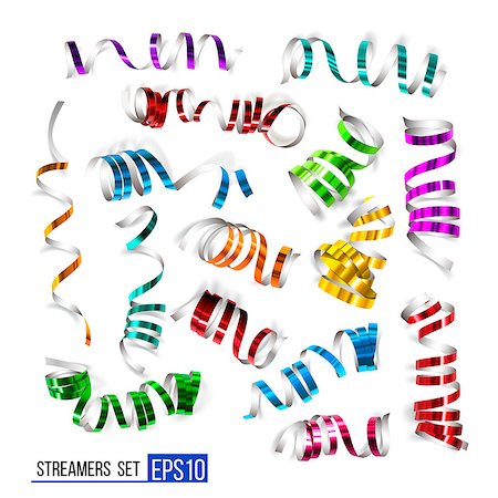 simsearch:400-09090987,k - Festive colorful ribbons on white background. Realistic vector streamers. Carnival party serpentine decoration for your banner and greating card design. Stock Photo - Budget Royalty-Free & Subscription, Code: 400-09094842